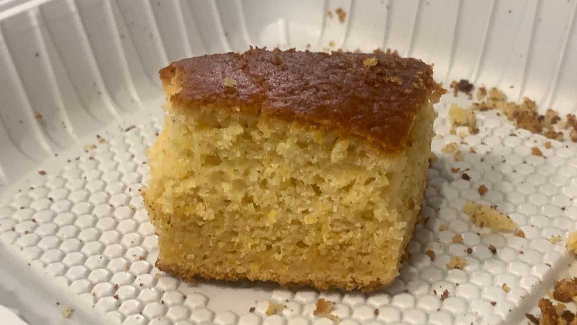 A piece of cornbread that does look kinda tasty