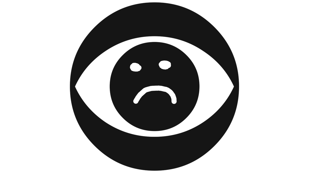 CBS network EYE logo with a frowny face on it