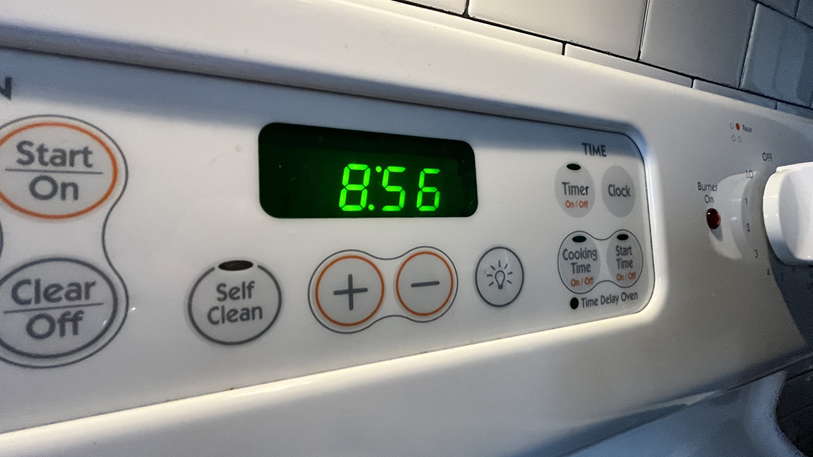 Stovetop clock reading 8:56
