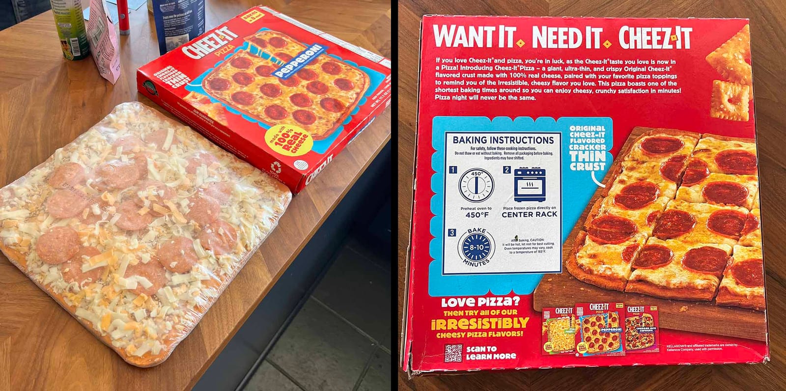 Front and back of the CHEEZ-IT PIZZA box